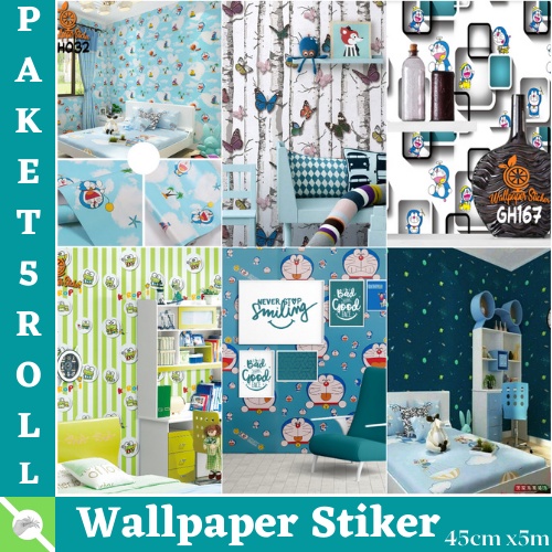 BISA COD - FLASH SALE PROMO PAKET 5ROLL ( BUY 4 GET 1 FREE ) WALLPAPER STIKER DINDING BAHAN PVC PREMIUM HIGH QUALITY KODE GH MORIF KARAKTER 3D MODERN BEST SELLER !!!!!