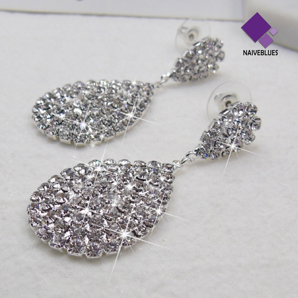 Anting Stud Berlian Imitasi Model Waterdrop Menjuntai Untuk Wanita