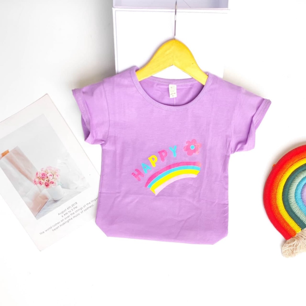 Promo !! Atasan anak perempuan / Kaos anak import / Atasan happy rainbow flower ukuran 6 bulan - 2 tahun