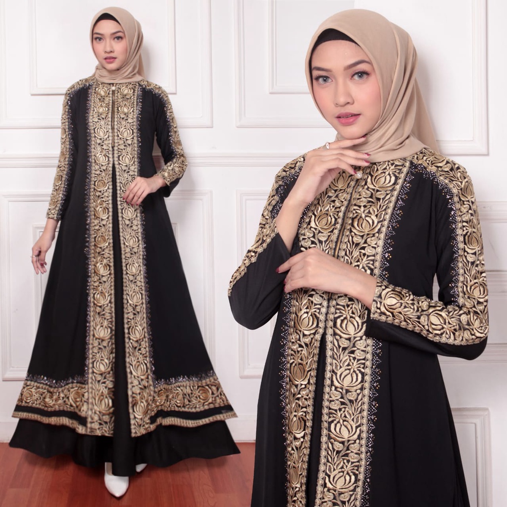 Sauna_Fashion.id / Abaya Turki Alara Mewah Terbaru Ori Hitam Wanita Remaja Arab Muslim Jersey Ceruty
