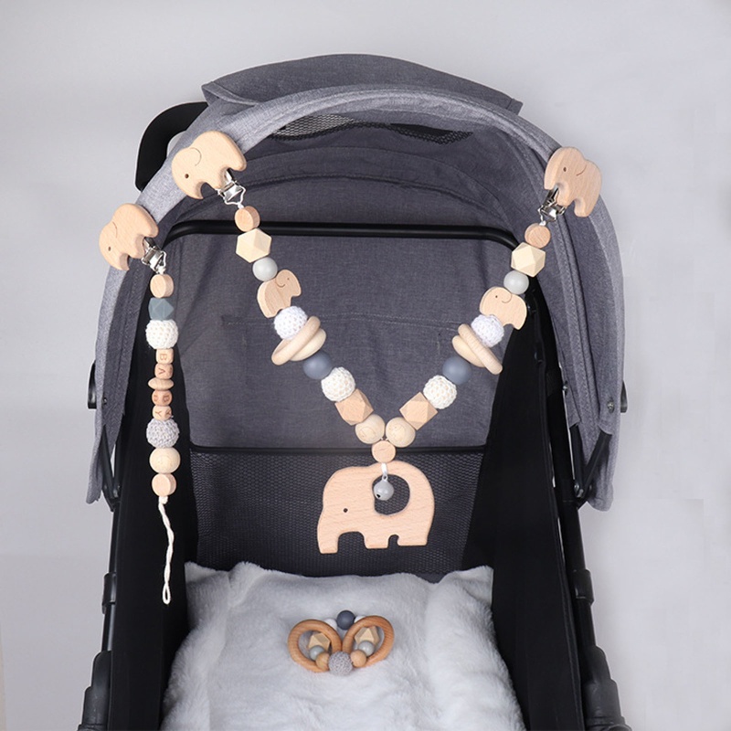 Mary 3pcs / Set Klip Rantai Empeng / Dot Motif Gajah + Rattle Untuk Aksesoris Stroller Bayi