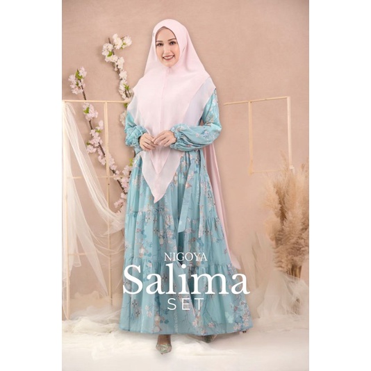 Nigoya Syari Salima Set - Gamis Haji Umroh Mewah Ceruti Printing Swarovski Adem