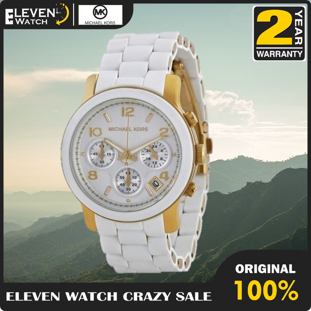 [Promo] Jam Tangan Wanita MK5145 Runway Chronograph Rubber Strap Garansi 2 Tahun [COD]