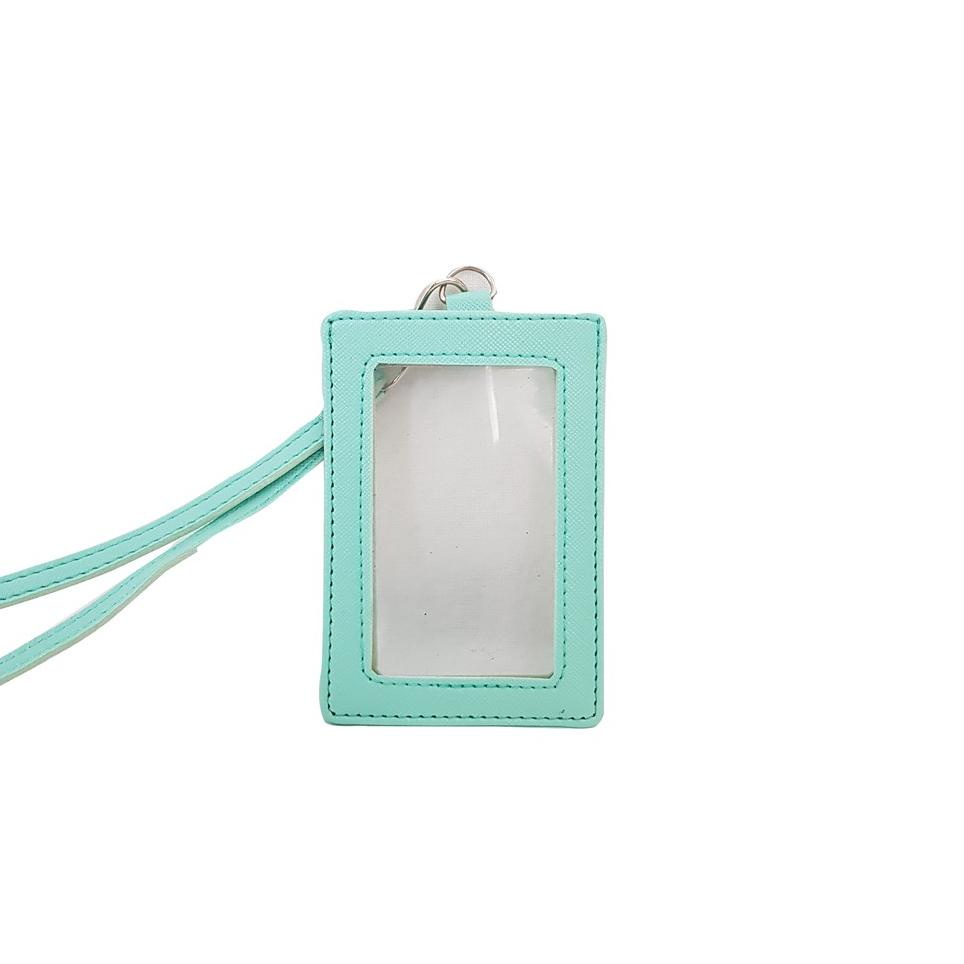 

znac Lanyard Mika ID Card Holder Plastik Bolak Balik ID Card Name Tag Kulit Dua Sisi Transparan Kulit PU Awas KW