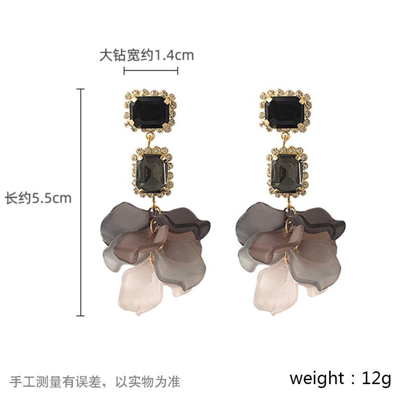 Anting 925 Silver Needle Bentuk Kelopak Bunga Mawar Hitam Bahan Resin Warna Kontras Untuk Wanita