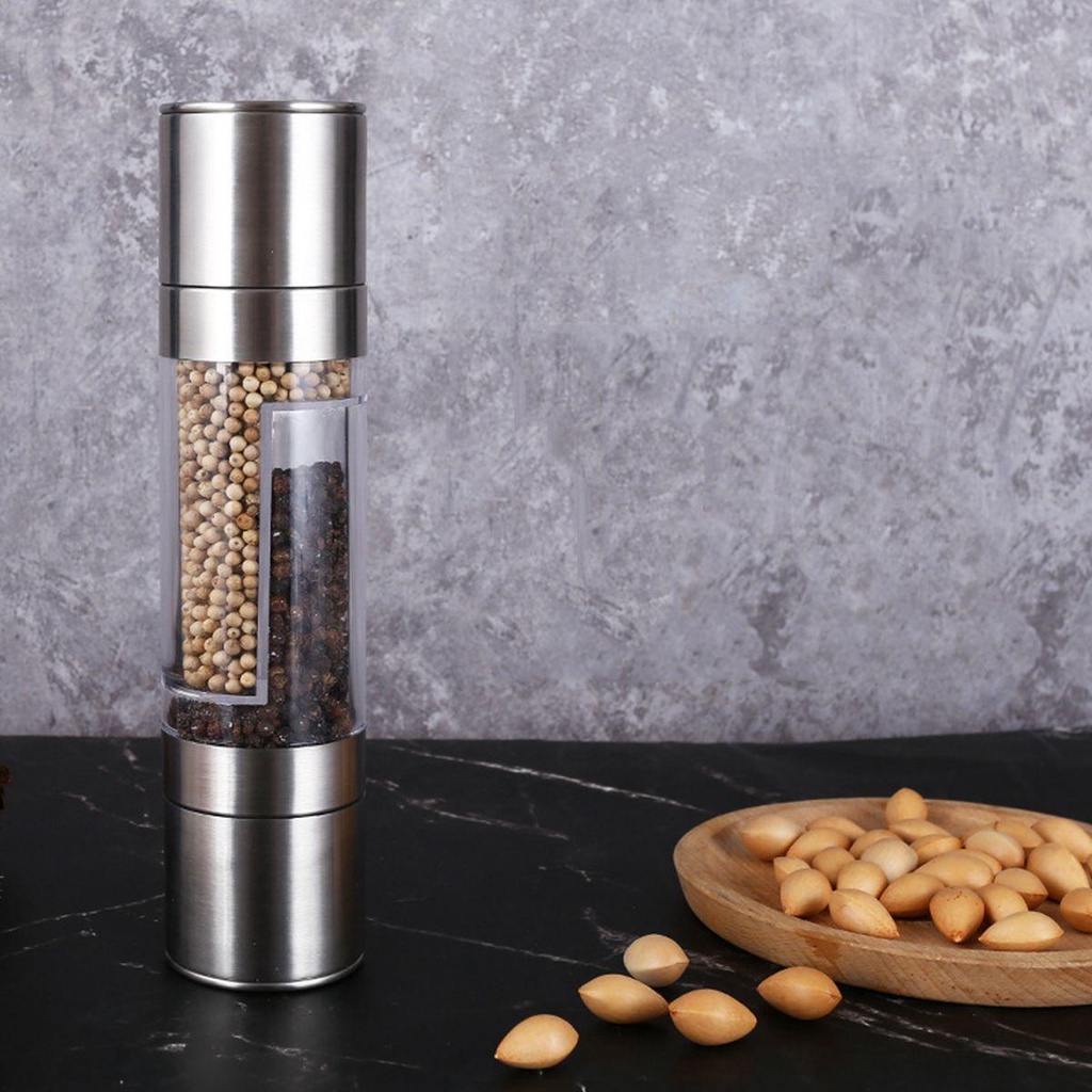 [Elegan] Salt and Pepper Mill Cooking Refillable 2in1 Alat Dapur Manual Stainless Steel