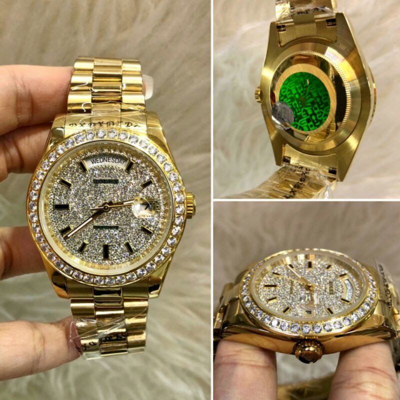 JAM TANGAN PRIA ROLEX DAYDATE FULL DIAMOND AUTOMATIC JAPAN GRADE PREMIUM AAA+