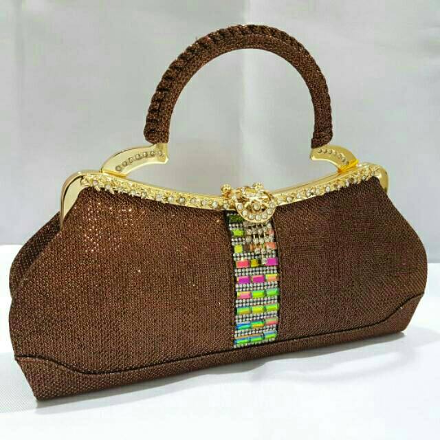 Clutch Pesta Farnell Tas kondangan Wanita Kilap Glitter  Mewah Impor Batu Permata 2651/2674