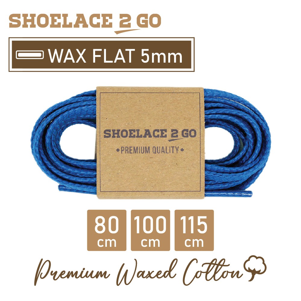 SHOELACE 2 GO PREMIUM TALI SEPATU LILIN WAX GEPENG PIPIH FLAT - WF5 - J1 - BLUE - 5MM