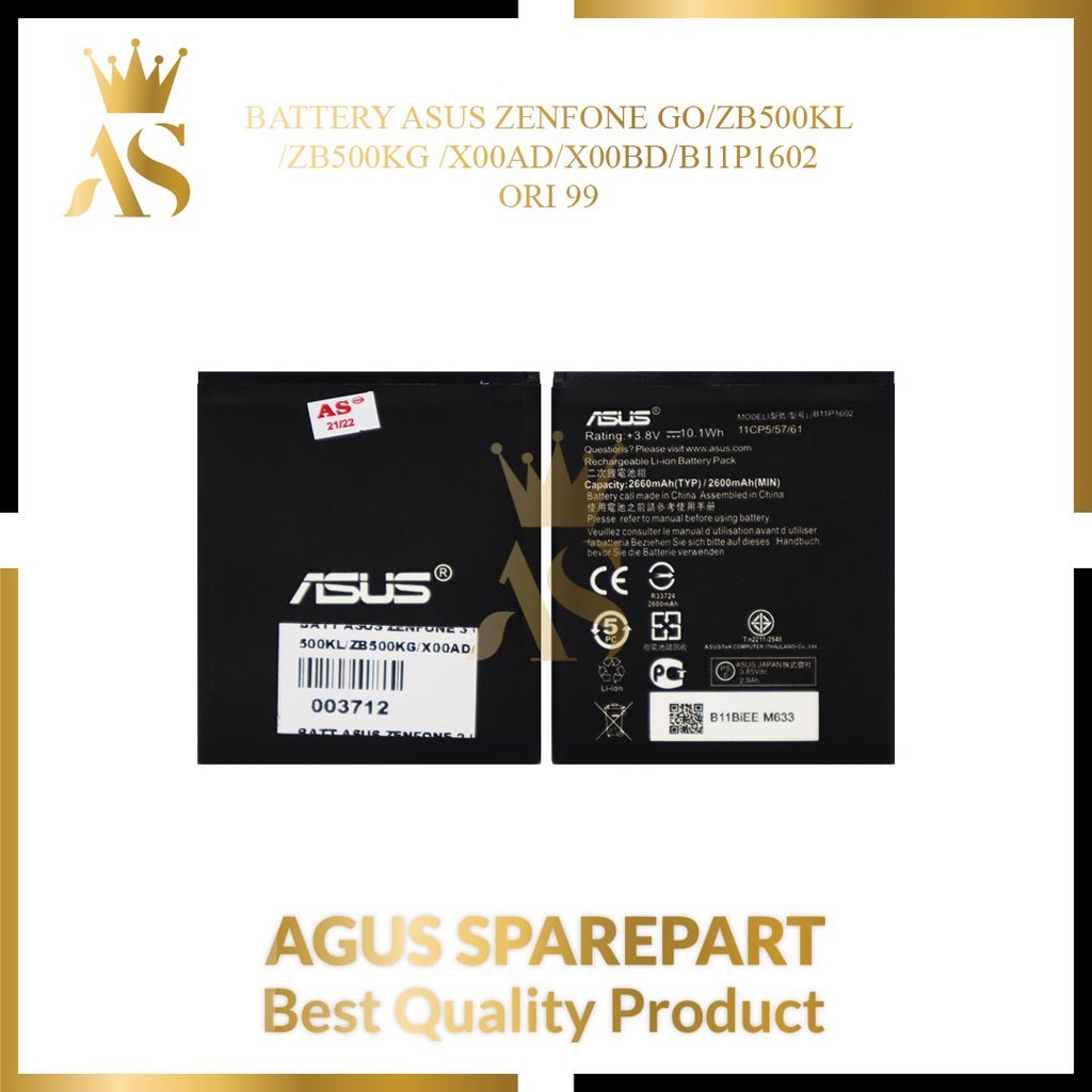 BATTERY ASUS ZENFONE 3 GO / ZB500KL / ZB500KG / X00AD / X00BD / B11P1602 ORI 99 / BATERAI / BATRE