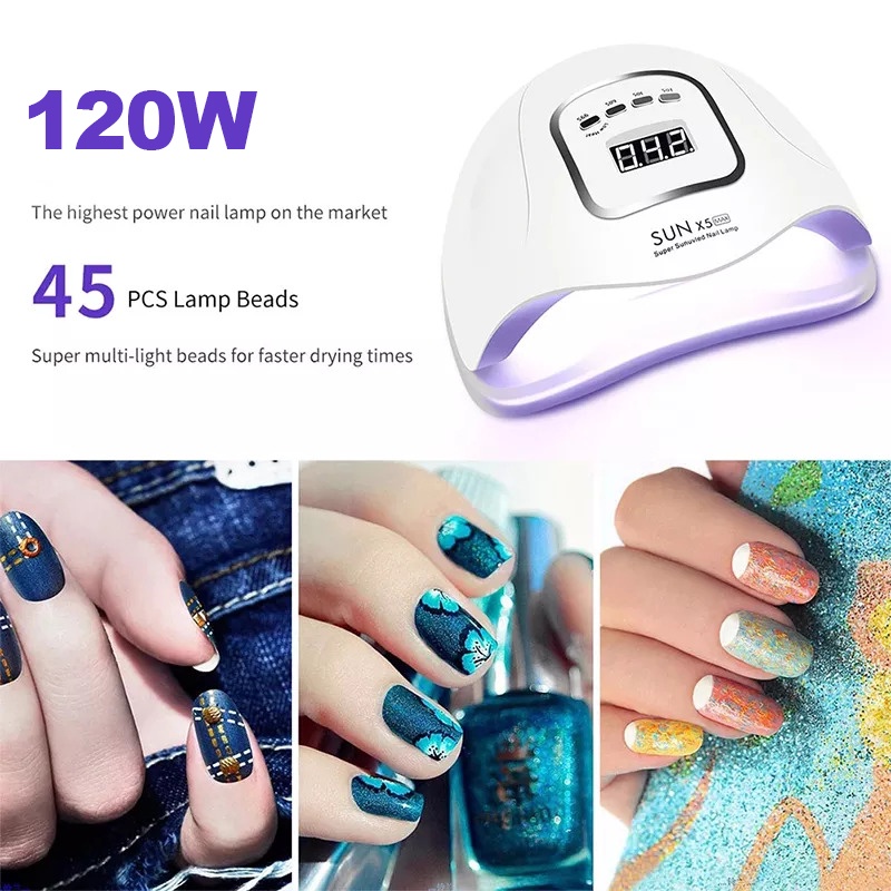 Alat Pengering Kutek Kuku Gel Nail Art Lamp 45LED UV LED Nail Dryer 120W SUN X5 Max