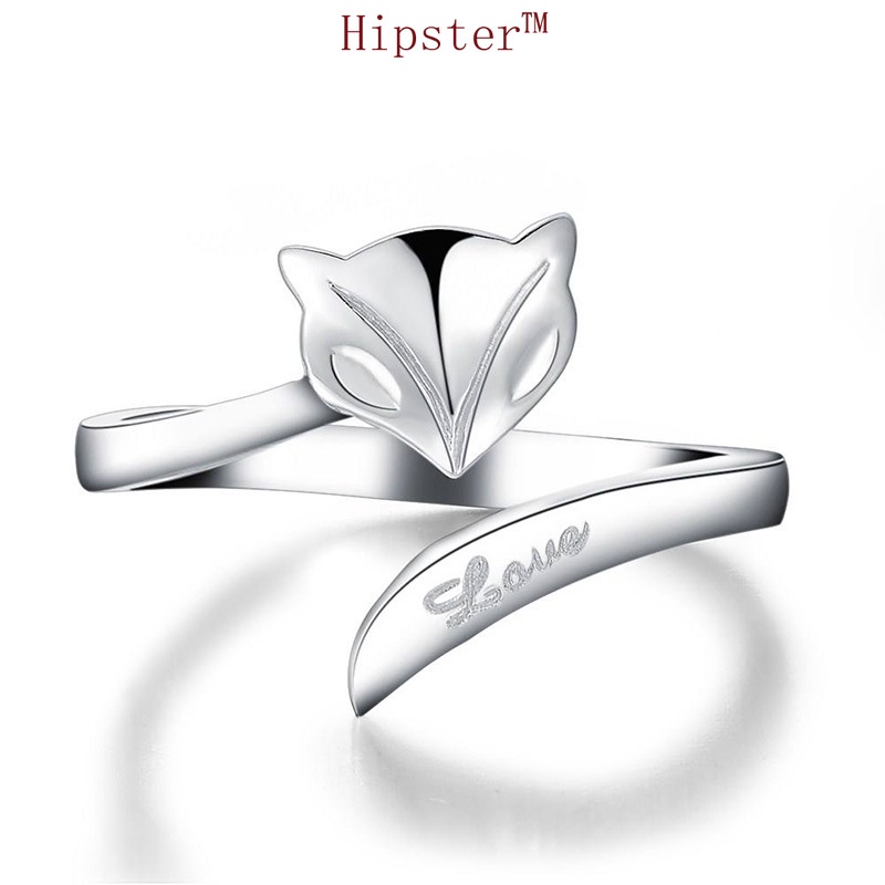 New Hot Sale Creative Design Diamond Cute Fox Romantic Couple Inscribed Adjustable Ring