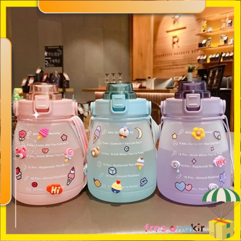 wadah air minum anak murah sekolah botol minuman viral 1liter sedotan lucu bpa free stiker Teapot