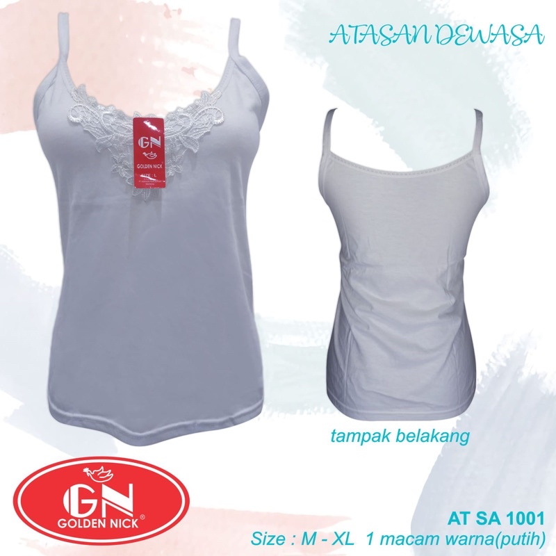 Tanktop GN SA 1001| Tanktop wanita Tali kecil  katun tebal Putih renda kombinasi |GOLDEN NICK |