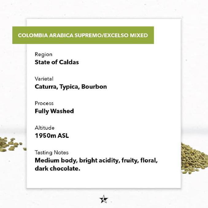 

Kopi- Arabica Green Beans - Colombia Arabica Mixed - 1Kg -Biji-Kopi.