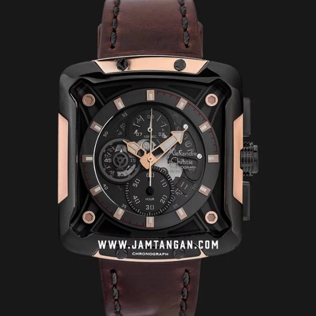 Alexandre Christie AC 3039 MC LBRBA Chronograph Men Black Dial Brown Leather Strap