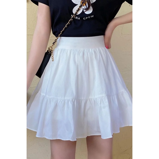 Bawahan Rok Mini Skirt Wanita Pendek Selutut Rempel Ruffle Susun Bahan Katun Polos
