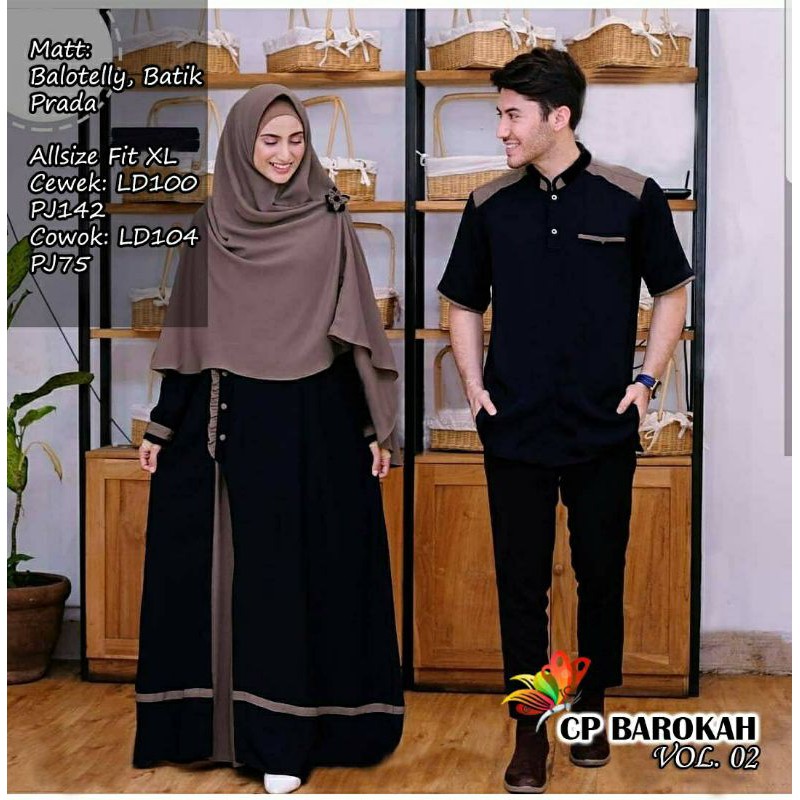 PCS CP BAROKAH PAKAIAN COUPLE PASANGAN KOKO DAN GAMIS SYARI BAHAN MOSCREPE JC