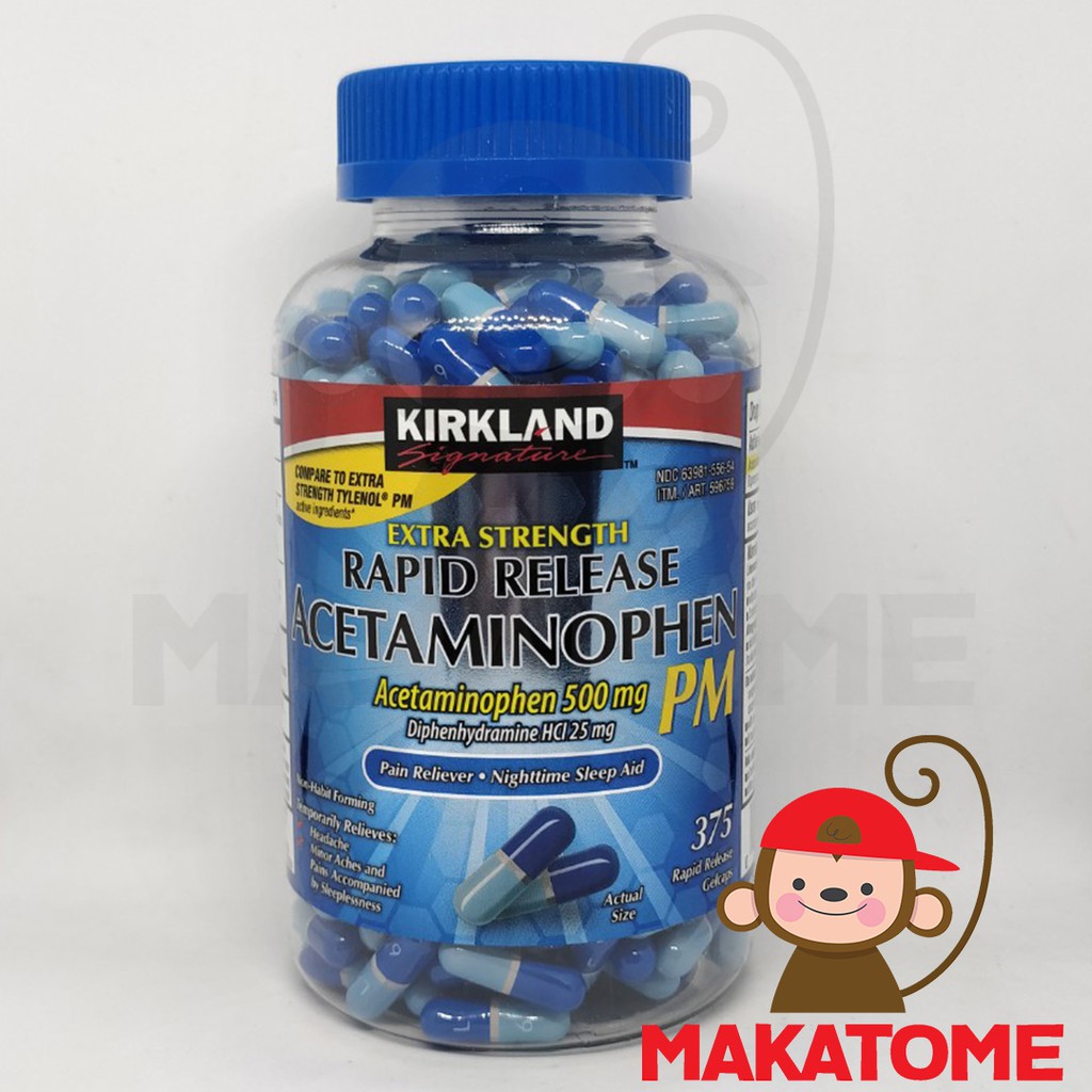Kirkland Rapid Release Acetaminophen PM extra strength 500mg 375 capsule malam