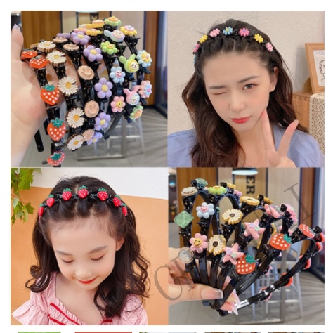 Ins Korean Kids Flower Headband Bangs Braided Hair Band Clip