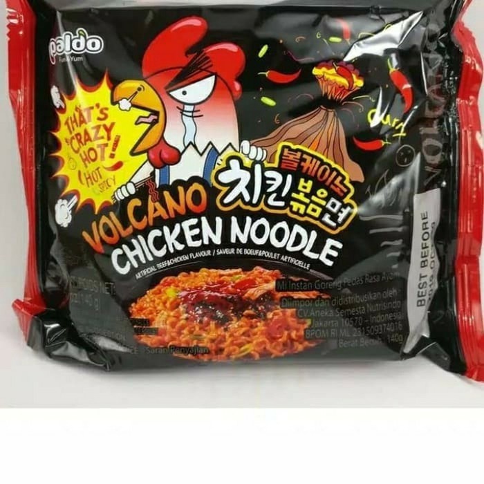 

Paldo volcano hot chicken noodle 140gr, ramyeon Korea rasa ayam pedas