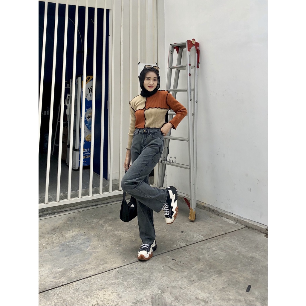 Nara Pants Snowgrey - Celana Kulot Jeans Highwaist Wanita Loose