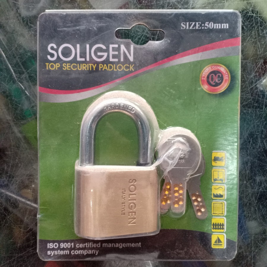 kunci gembok 50mm SOLIGEN pendek sistem pegas