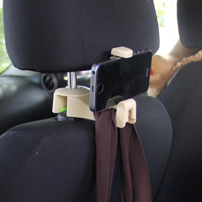 2in1 Car Headrest Hook with Phone Holder Seat Back Hanger Untuk Tas Handbag Dompet Grocery Cloth Portable Belakang Pemegang Telefon Bimbit Tablet Back Seat