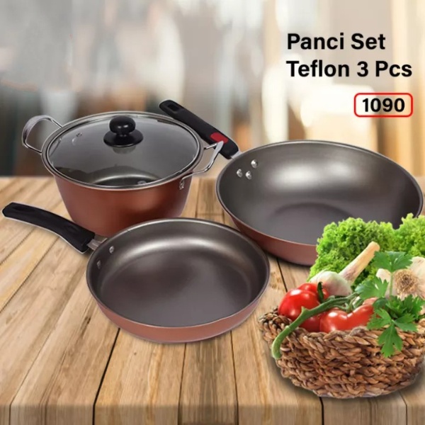 PROMO Panci Set Wajan Penggorengan Teflon Set isi 3 Pcs 1090-Arria Set Panci Teflon - TERMURAH