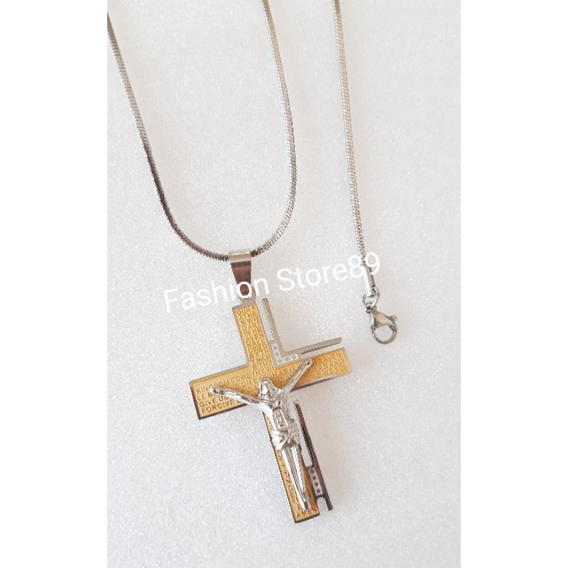 fashion import rohani kalung salib import kombinasi titanium gold white jesus antikarat selamanya