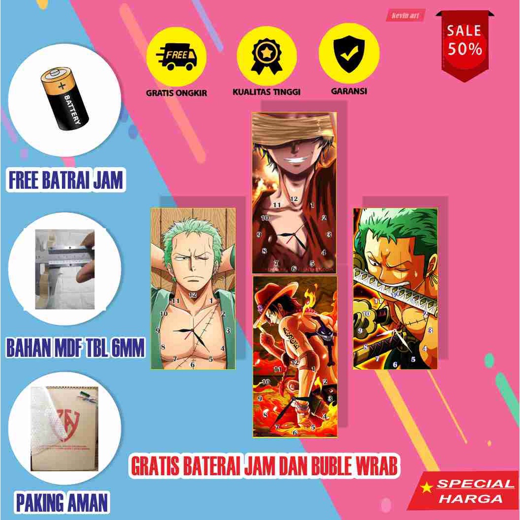 JAM DINDING BESAR ONEPICE UNIK KEREN LUFFY HIASAN DEKORASI DINGDING KOLEKSI ANIME TEMPEL TEMBOK NYALA POSTER KAYU MURAH