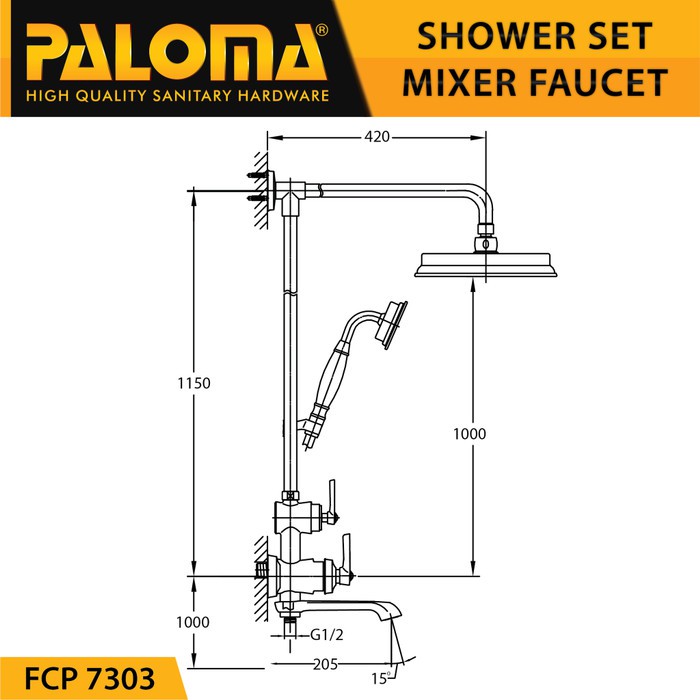 PALOMA FCP 7303 SHOWER TIANG COLUMN SET KERAN KRAN PANAS DINGIN MANDI