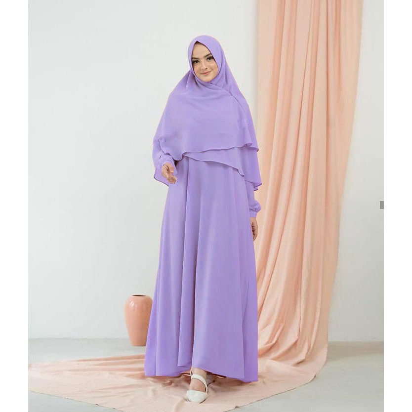 FABIYA SYAR'I DRESS + KHIMAR BAHAN MOSSCRAPE GAMIS SYARI MEWAH TERBARU GAMIS KEKINIAN BAJU MUSLIM SE