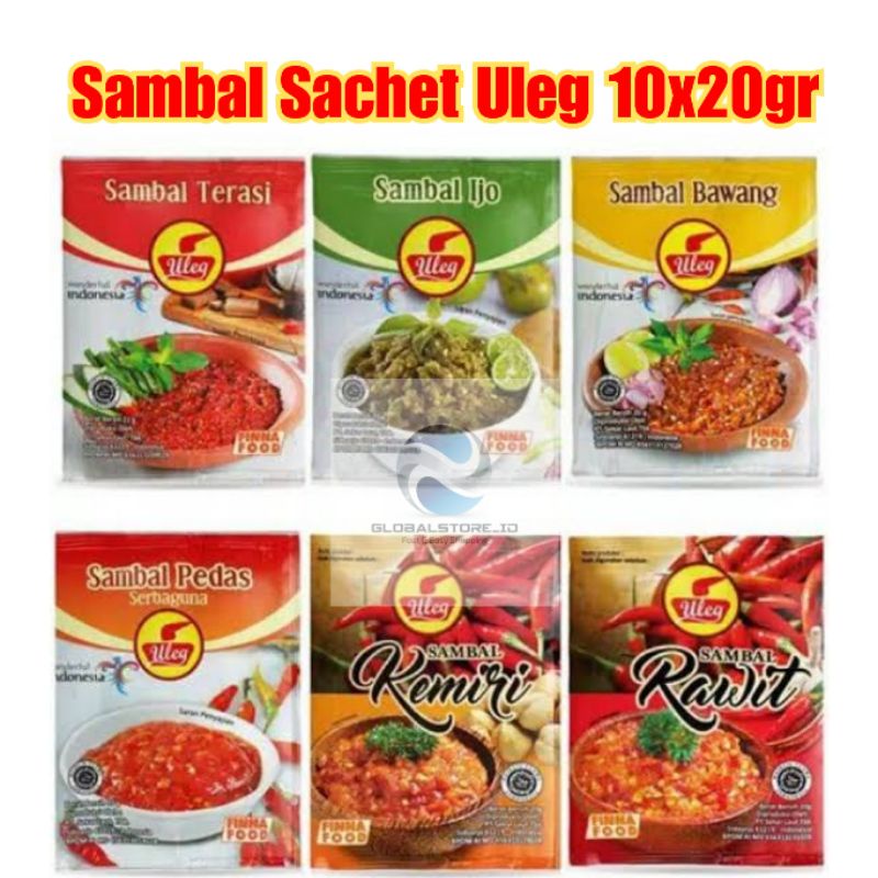 Uleg sambal sachet sambel ijo / sambel terasi /pedas serbaguna/ rawit 10x20gr