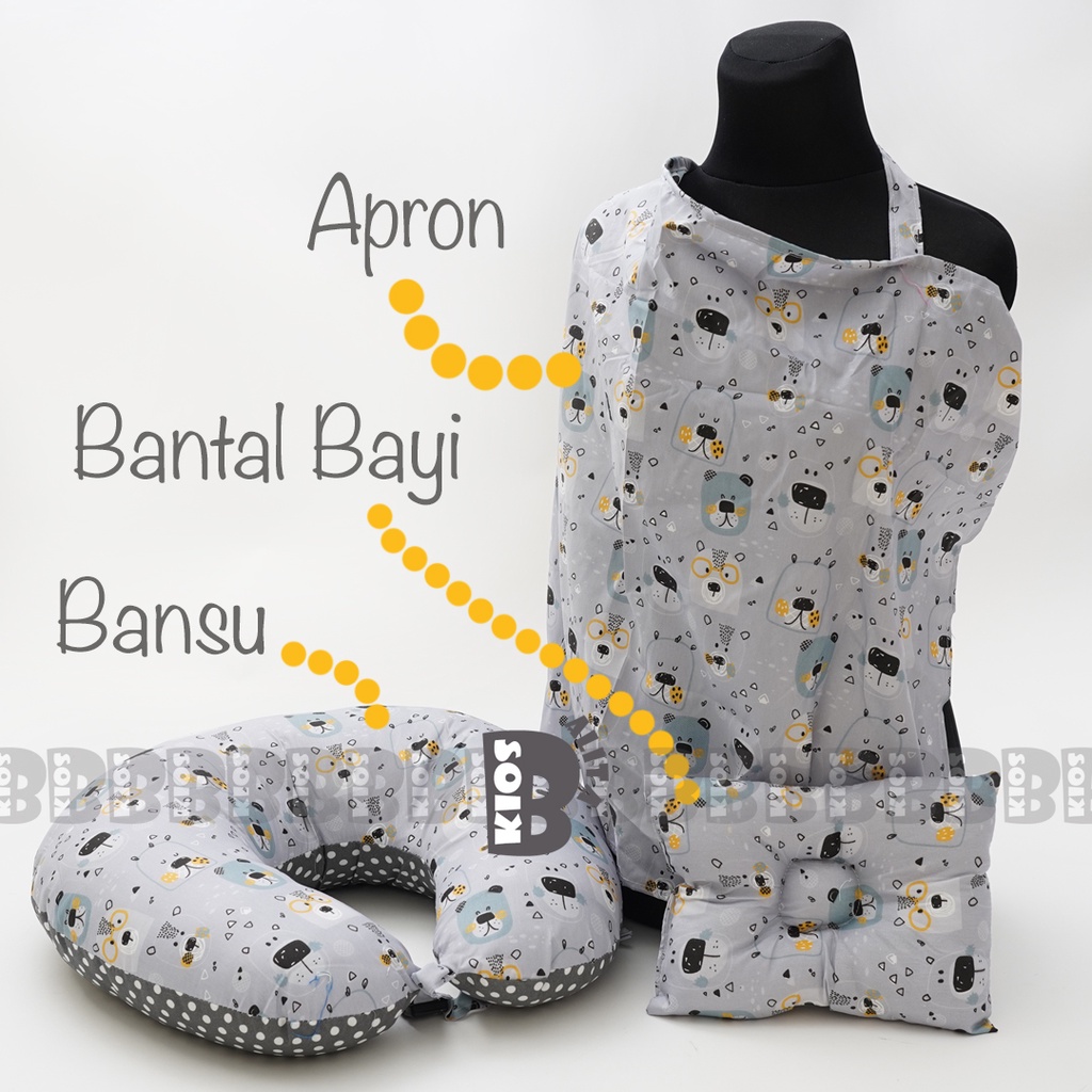 Paket Bantal Menyusui Bayi Bansu Multifungsi 3in1 Jumbo Besar + Apron Menyusui Nursing Cover + Bantal Peyang Bayi Moms Baby