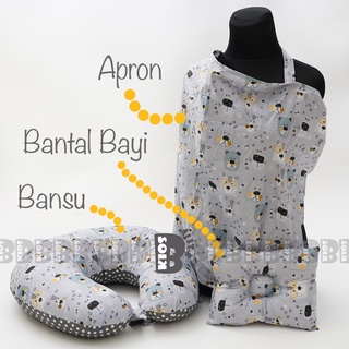 Image of Paket Bantal Menyusui Bayi Bansu Multifungsi 3in1 Jumbo Besar + Apron Menyusui Nursing Cover + Bantal Peyang Bayi Moms Baby