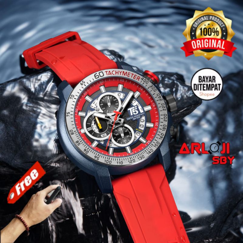 JAM TANGAN PRIA T5 H3921 ORIGINAL RUBBER CHRONOGRAPH AKTIF FREE BOX PAPPER BAG GELANG KAYU