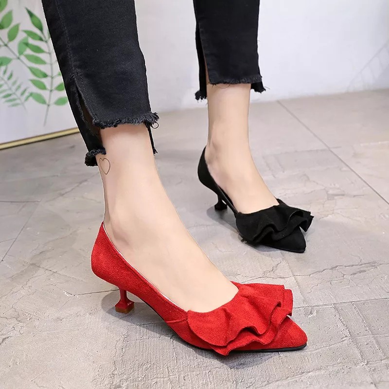 RYS - Ruffles Pointy Sepatu Hak Wanita Fashion Casual - Ori Import