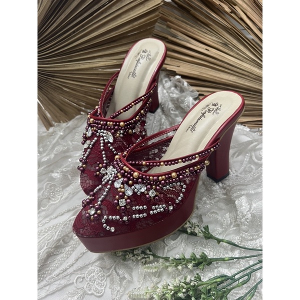 sepatu wanita Rafaizoutfit melani merah marron gold tinggi 10cm tahu