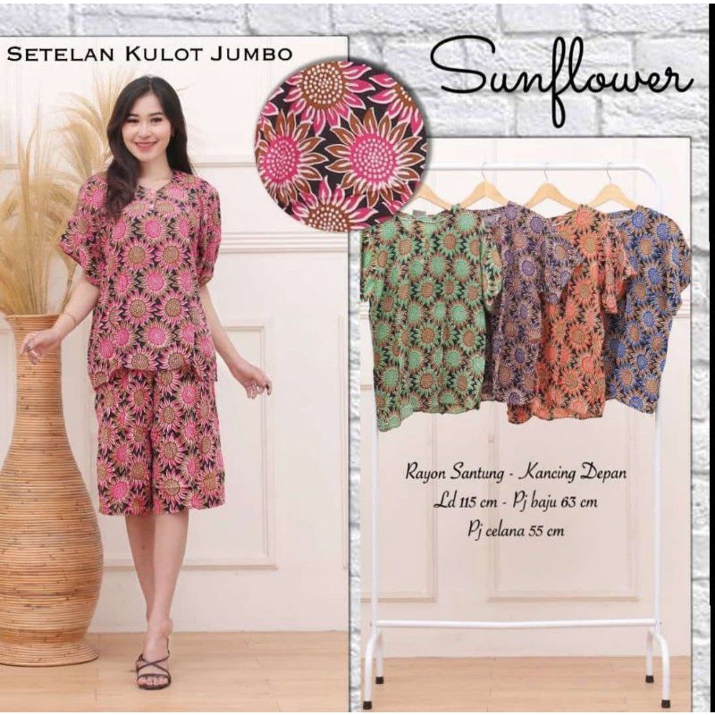 Setelan Kulot Jumbo Sunflower / Griya Batik Senja / batik setelan / baju tidur / daster murah