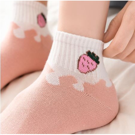 DF KK202 Kaos Kaki Wanita Motif Buah Kaos Kaki Karakter Unisex Tinggi Cute Socks Fruit Korean
