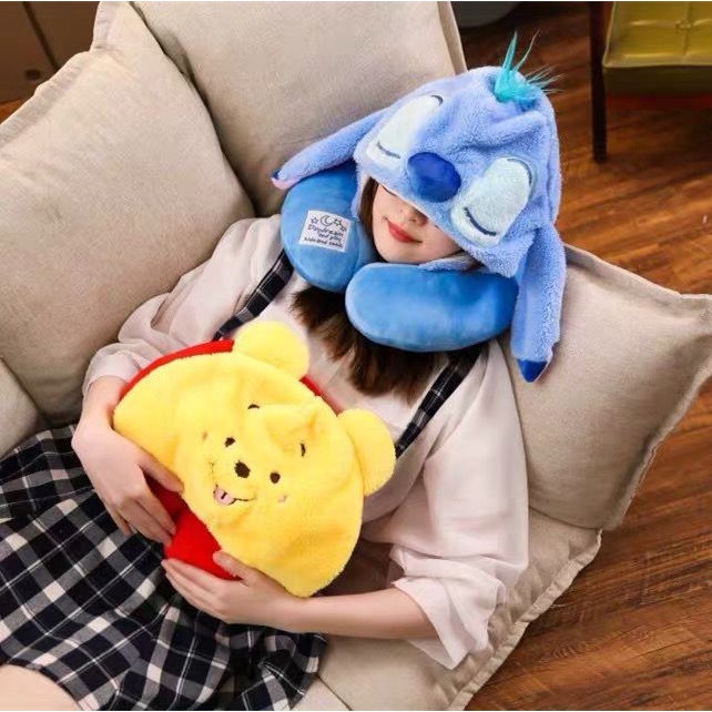 BANTAL LEHER LILO STITCH WINNIE THE POOH NECK PILLOW IMPOR FASHION TRAVEL LEMBUT