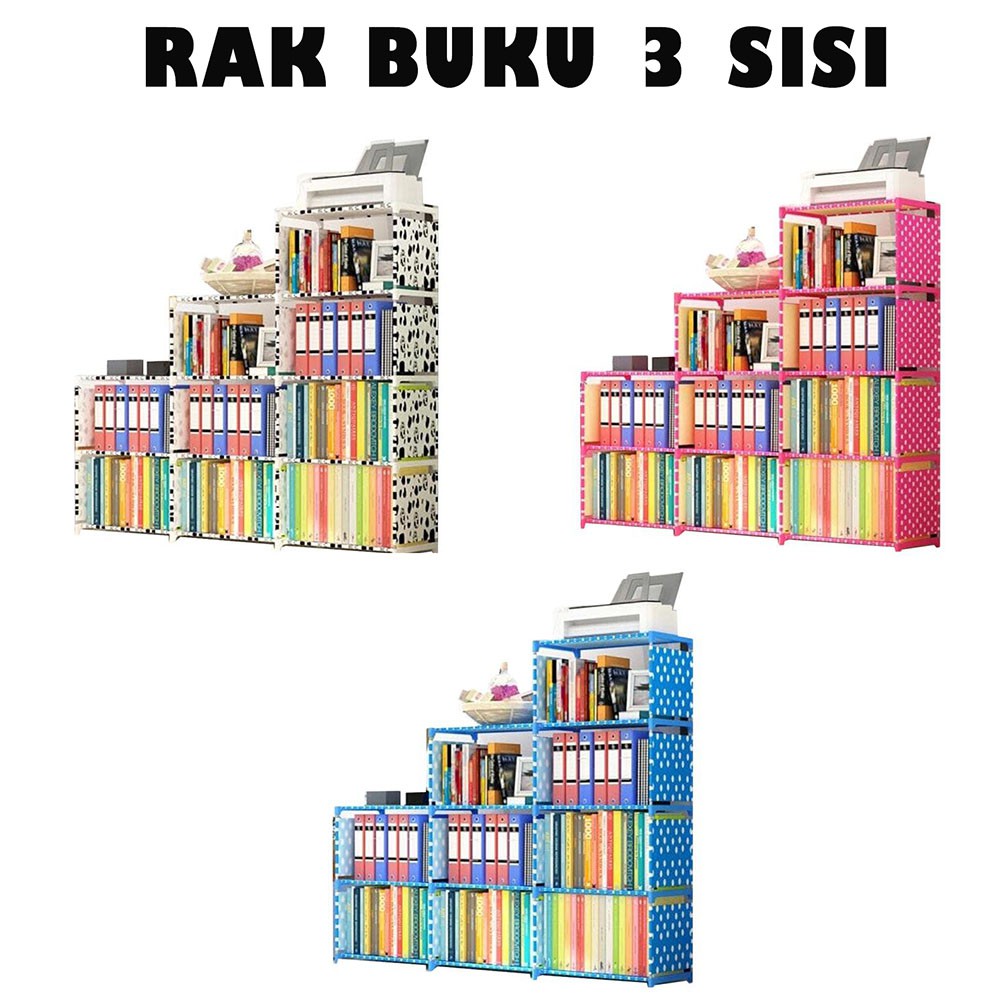 Rak Buku Susun Serbaguna Portable 3 Sisi Lemari Buku Rak Buku Susun Serbaguna Portable 3 Sisi Lemari Buku