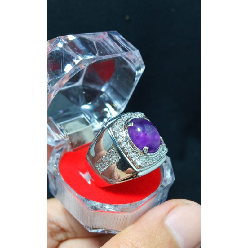 CINCIN PRIA BATU ASLI KECUBUNG AMETHYST NATURAL IKATAN RING PERAK BANGKOK 926