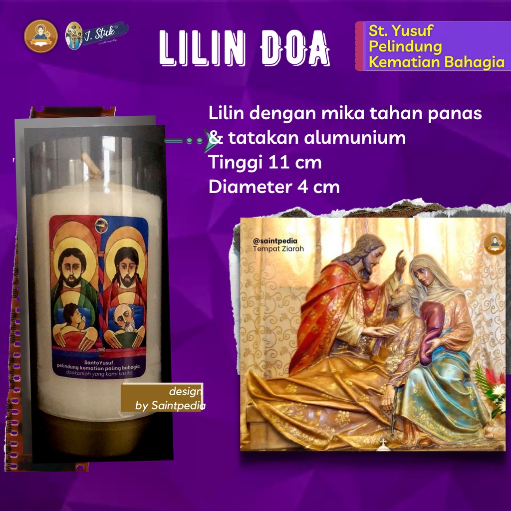 LILIN DOA, gambar &quot;St Yusuf Pelindung Kematian Bahagia&quot; (11 x dia 4cm)