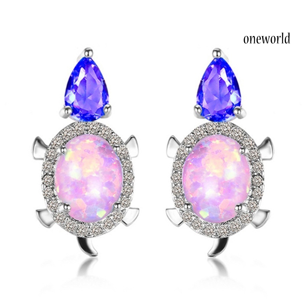 OW# Fashion Women Tortoise Faux Opal Rhinestone Ear Stud Earrings Party Jewelry