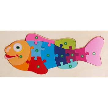 Mainan Edukasi Anak Basic Shape Kayu Balok Geo Geometri 3D Montessori Sensory Xylophone Jam Angka-PUZZLE IKAN