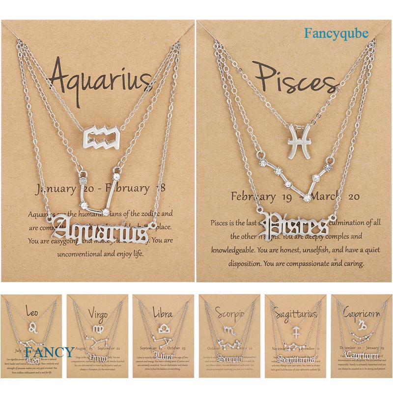 3pcs / Set Kalung Rantai Dengan Liontin Bentuk 12 Zodiak Kanker Leo Scorpio Warna Emas