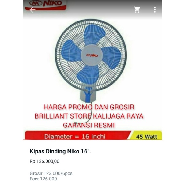 KIPAS ANGIN NIKO DINDING 16&quot; NKW 16L/goshop brilliant store Kalijaga raya