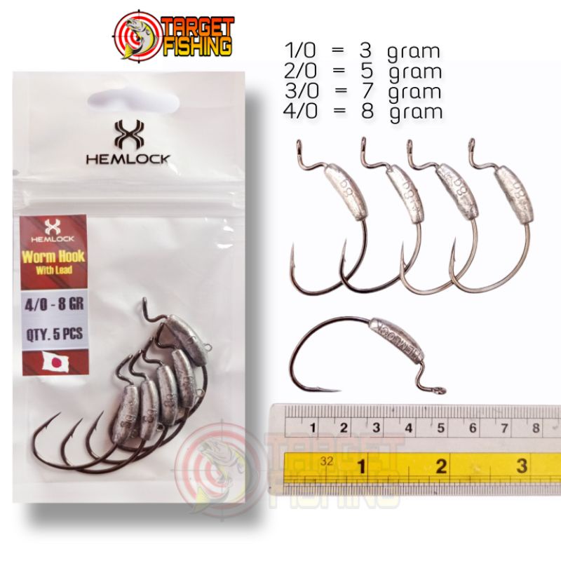 Worm Hook Softlure HEMLOCK Japan Size 1/0 2/0 3/0 4/0 - Kail Wormhook Untuk Soft Lure